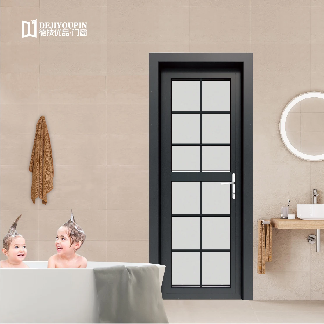 现代设计铝双层玻璃室内单人秋千门浴室