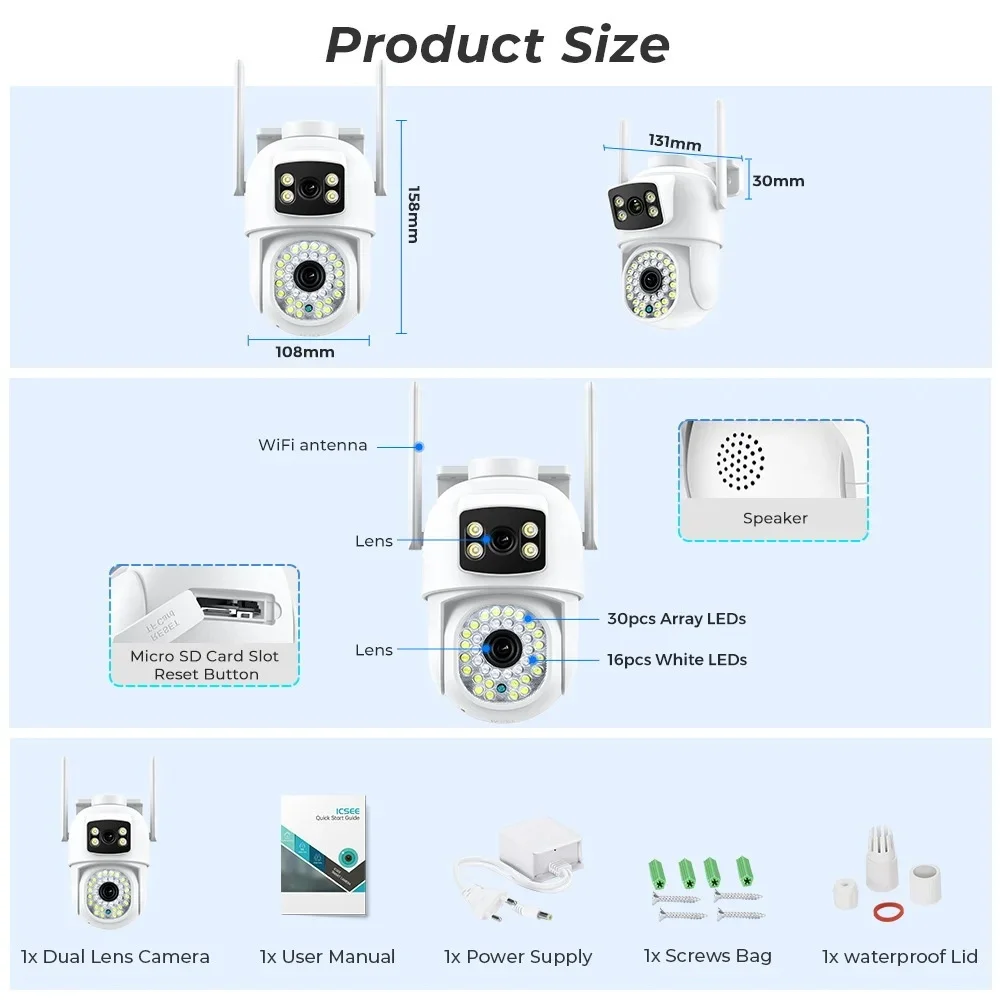 Cloudbirds V360pro HD PTZ IP Camera Waterproof 360 Degree Dual Lens 2 Screens Mobile Remote WiFi Sensitive Auto Track Cloud Data