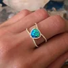 New Design 925 Sterling Silver Pave White Zircon Fat Triangle Blue Fire Opal Ring