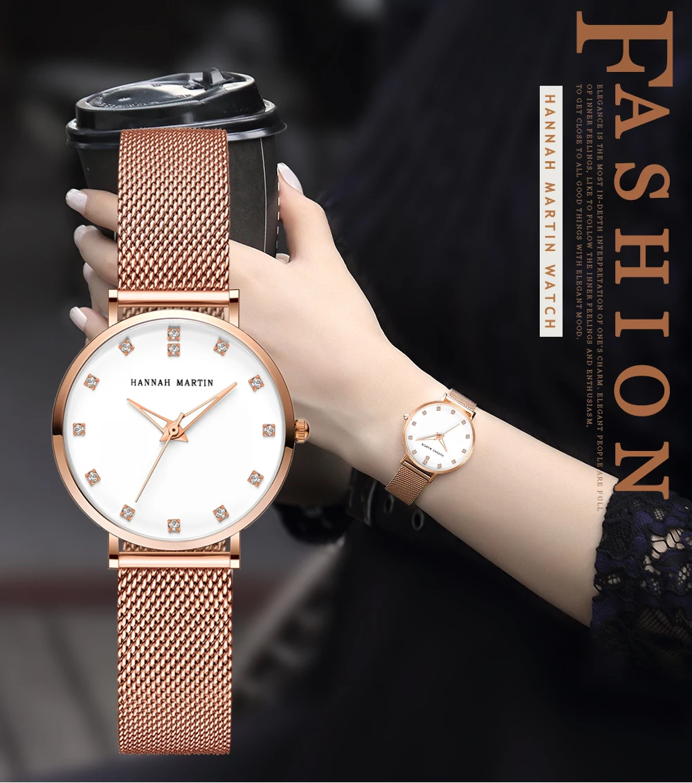 玫瑰金手表女性奢华品牌珠宝女士石英腕表 32毫米小水钻钻石时钟女性