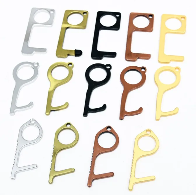 
etc door hand free no touch opener metal brass key keychain black rubber 