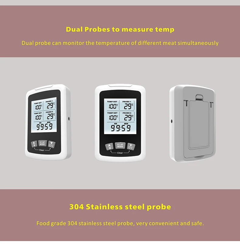 2020 new developed Barbecue dual probe thermometer with alarm function