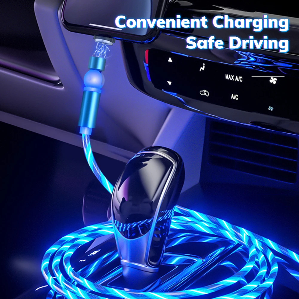 Topk android ios usb phone cable type-c 540 rotating led flowing light magnetic charging cable 3 in 1 - ANKUX.COM