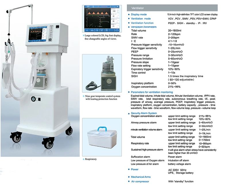 SK-EH303 Medical Equipments Mobile Energy Recovery ICU Pediatric Anaesthesia Ventilator Machine Oxygen Ventilators