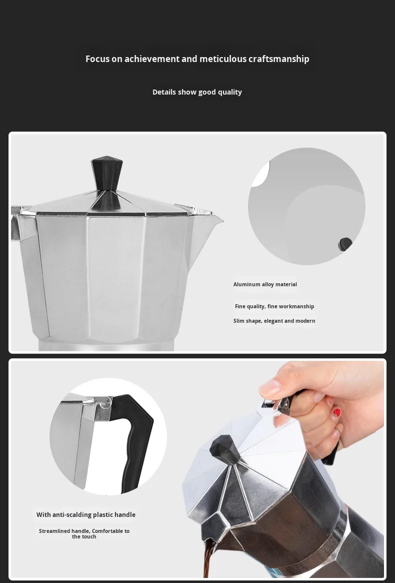 Aluminum Octagonal Stovetop Espresso Moka Pot Coffee Maker Tools Coffee Appliance Metal Coffee Utensils Household