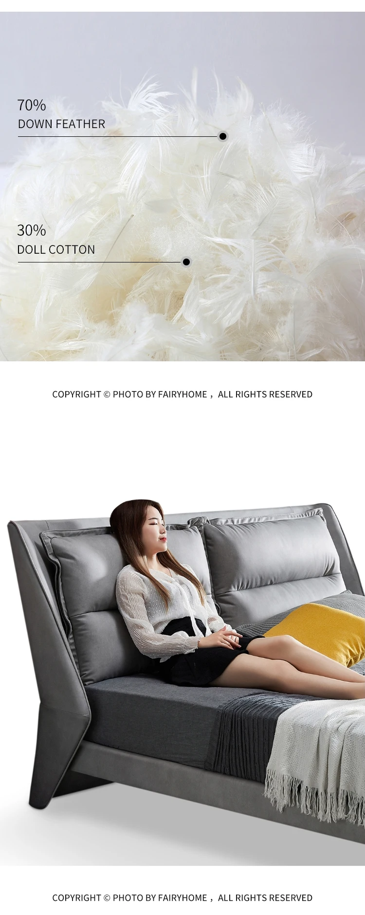 Modern Italian Luxury Bedroom Villa Furniture  Upholstered  King  Queen size Fabric Bed