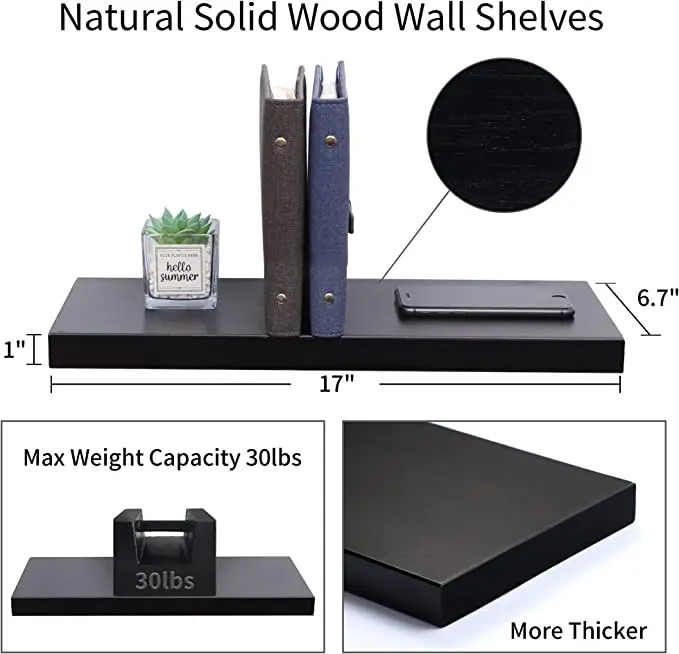 Floating Shelves Black Wood Wall Mounted Shelves For Bedroom Living