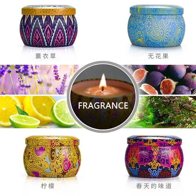  4.4 Oz 100% Natural Scented Soy Wax Portable Tin Candles Gift Set for Stress Relief