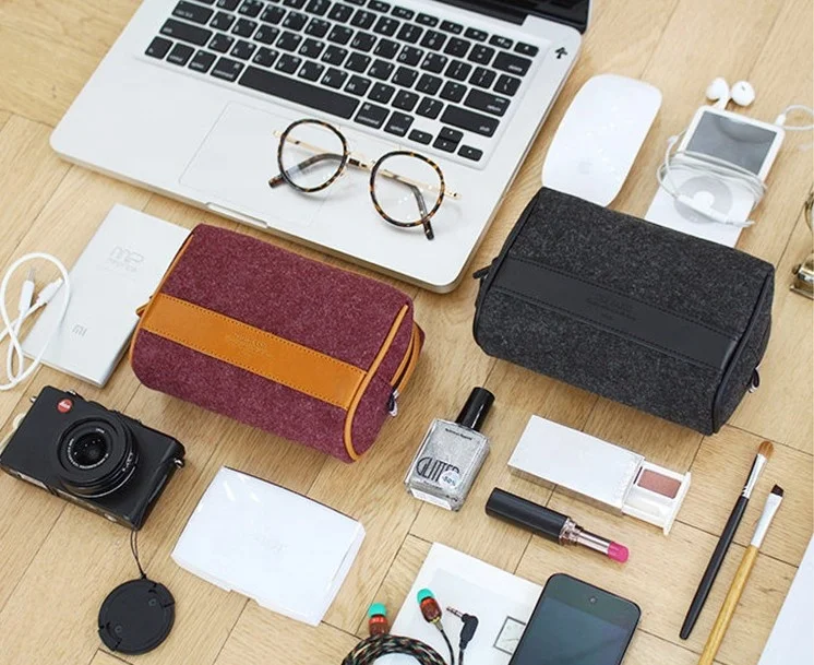Waterproof Men&women Wool Felt Cosmetic Bag Toiletry Makeup Shaving