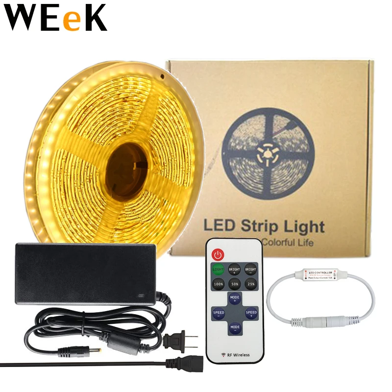 Dimmable 12V 16.4-Feet (5 Meter) IP66 Waterproof LED Strip Lights 3000K Warm White with Dimmer Power Supply