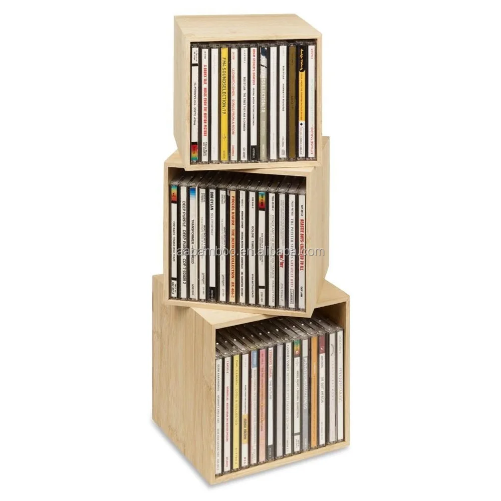 Wood Dvd Storage Shelf Rack Organizer Shelves Bamboo Cd Storage Box