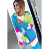 Contrast Color Knitted Hooded 2019 Winter Blue Sweater Long Cardigan For Women Casual