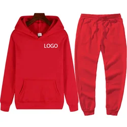 2021 Men Sport Hooded Solid Color Pullover Sweater Set Two Piece Hoodie And Sweatpants