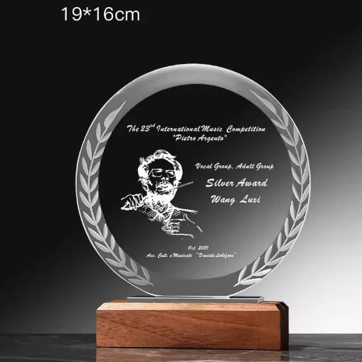 New Design Wood Crystal UV-Engraved Memorials Base Business Event Staff Awards Plaque Plate Wooden Shield Award Trophy Letter details