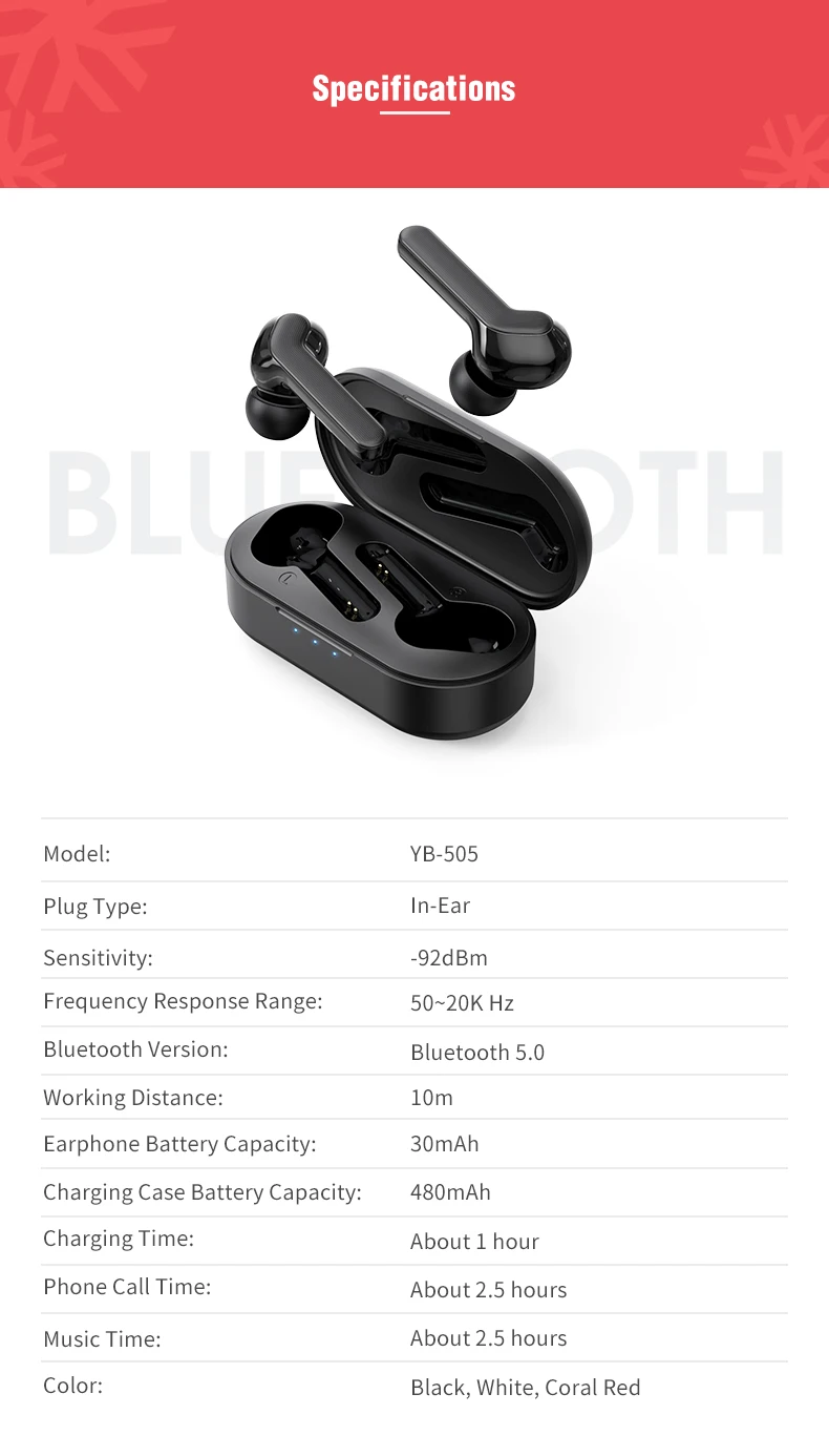 Yoobao YB-505 Wireless Earphone In-ear Headphone TWS Waterproof Noise Cancelling Whole-day Comfort - ANKUX.COM