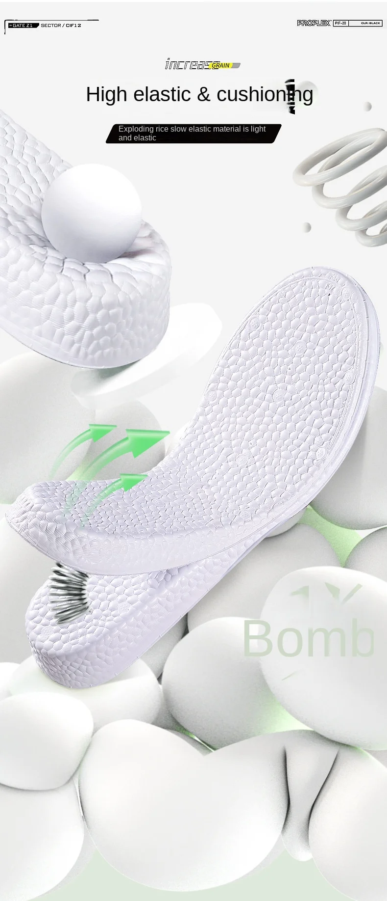 Popcorn Height Increasing Insoles Soft Shock Absorbing Pads