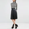 New fashion China online shopping women midi pleated leather skirt