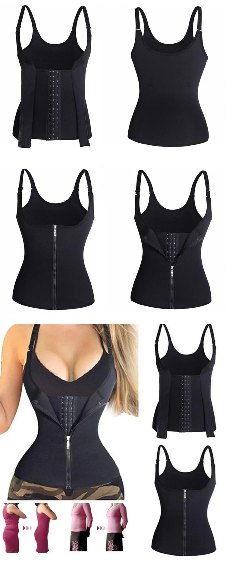 Enerup Women High Waist Support Brace Trainer Corset Zipper Vest Body Underwear Shaper Cincher Tank Top with Adjustable Straps