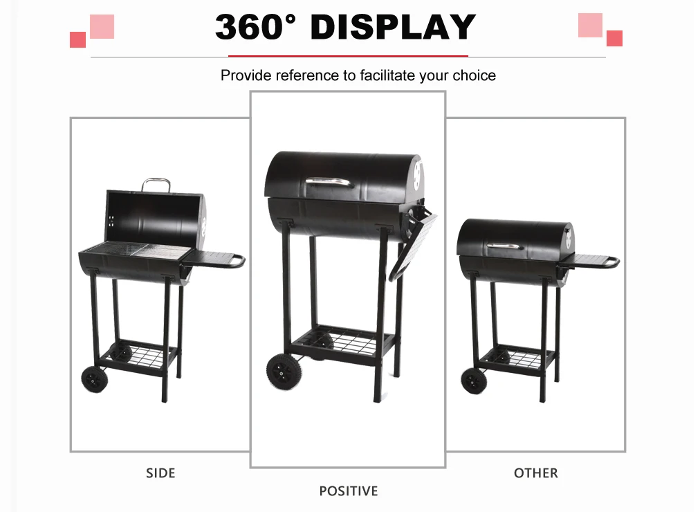 Trolley Outdoor Black Oil Drum Charcoal Bbq Grill Garden Bbq Smoker