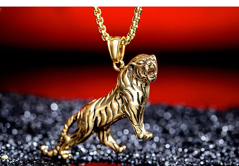 Domineering Gold Silver Tiger Necklace Men's Punk Hip Hop Stainless Steel Pendant Fashion