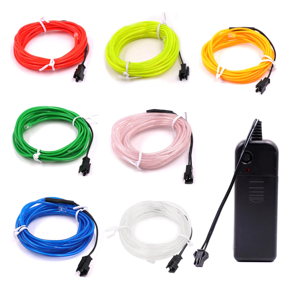 3V Battery 1m/3m/5M Flexible Neon Light Glow EL Wire Rope tape Cable Strip Neon Light Sign Shoes Clothing waterproof Neon Lamp