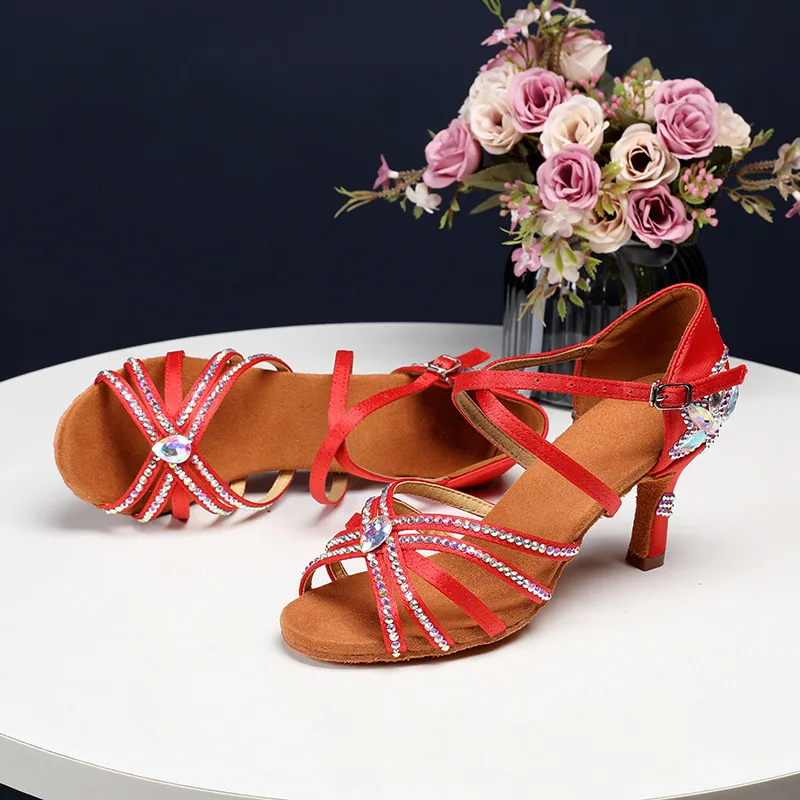 Dance Jazz Shoes Latin Dance Shoes For Women Salsa Latin Shoes Girls Ballroom Latin Shoes Black Bronze Skin Curban Heel