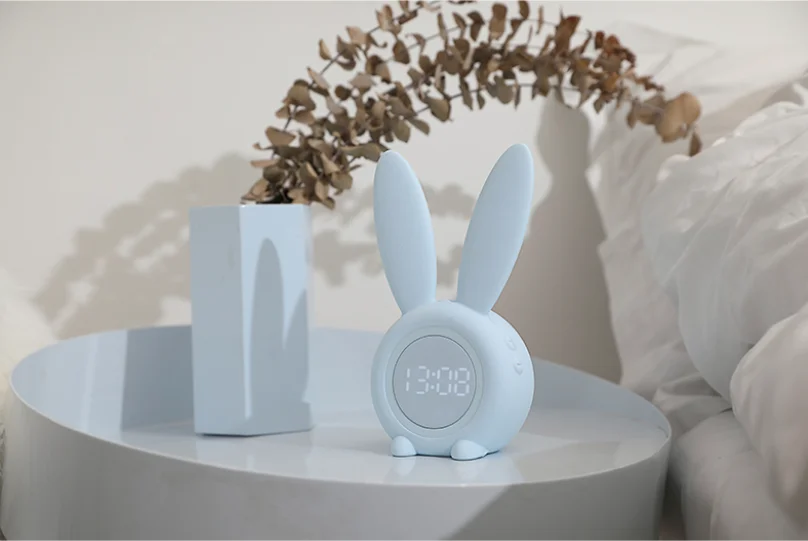 Children Cartoon Sleep Training Rabbit Bunny Clock Night Light Sunrise