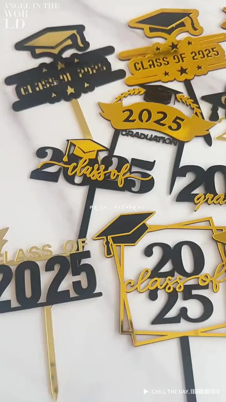 Qertesl Masters Graduation Cake Topper - 2025 Congrats Grad Gold Decor For Graduation Party Cakes