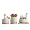 3pc 3"~4.25'' Grey Cement Succulent Cactus Pot/ Concrete Planter Pot Container Window Box/ with Drainage Bamboo Tray