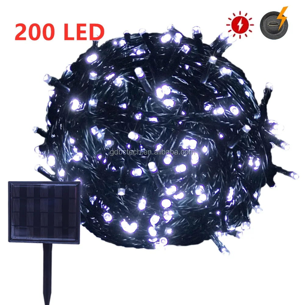 Powered With Panel For Lighting Outdoor Tree 100led Waterproof Warm White 200 Led Fairy 20m String Solar Christmas Star Light
