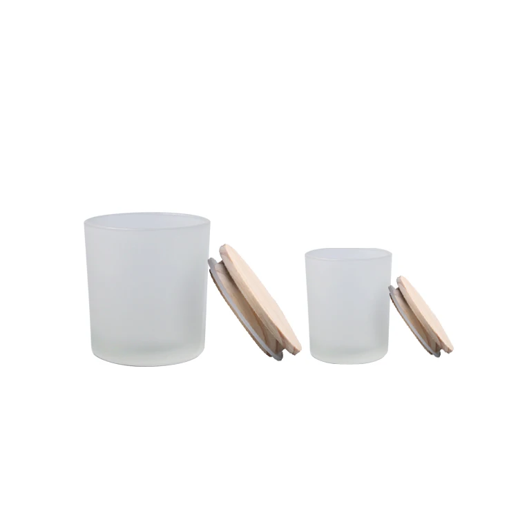 Frosted Matte White Candle Glass Candle Jars With Wooden Lids Tealight