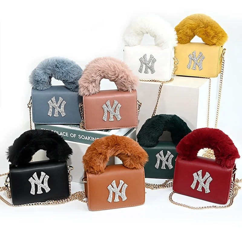 Wholesale Fashion Women Ny Hat And Handbags Set Pu Fur Luxury Handbags