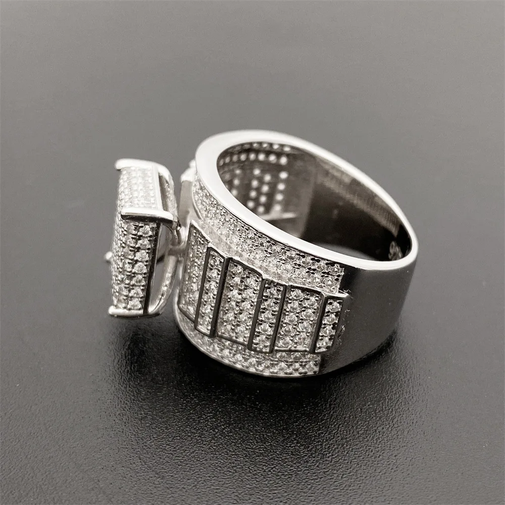 Classic S925 Silver Ring Set Aggressive Hip Hop Trend with D Color Moissanite Fashionable for Men and Women