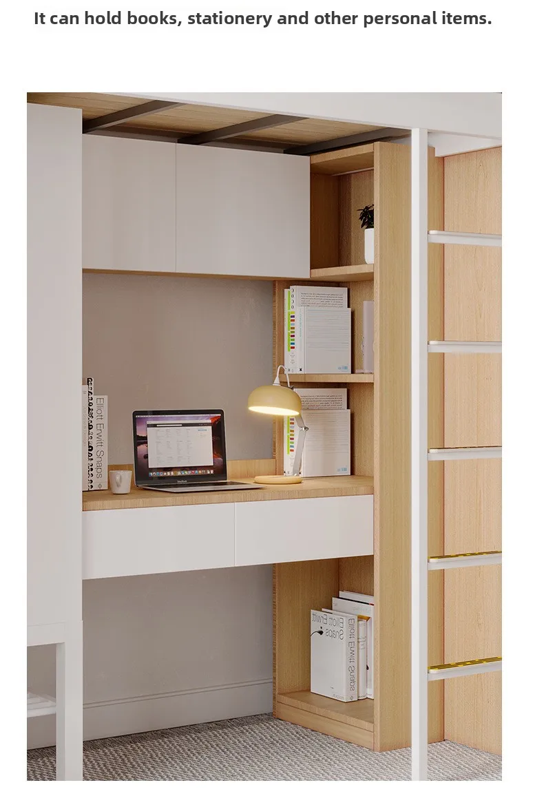 product modern design college dormitory iron frame bunk bed upper lower table loft bed metal apartment bed-17