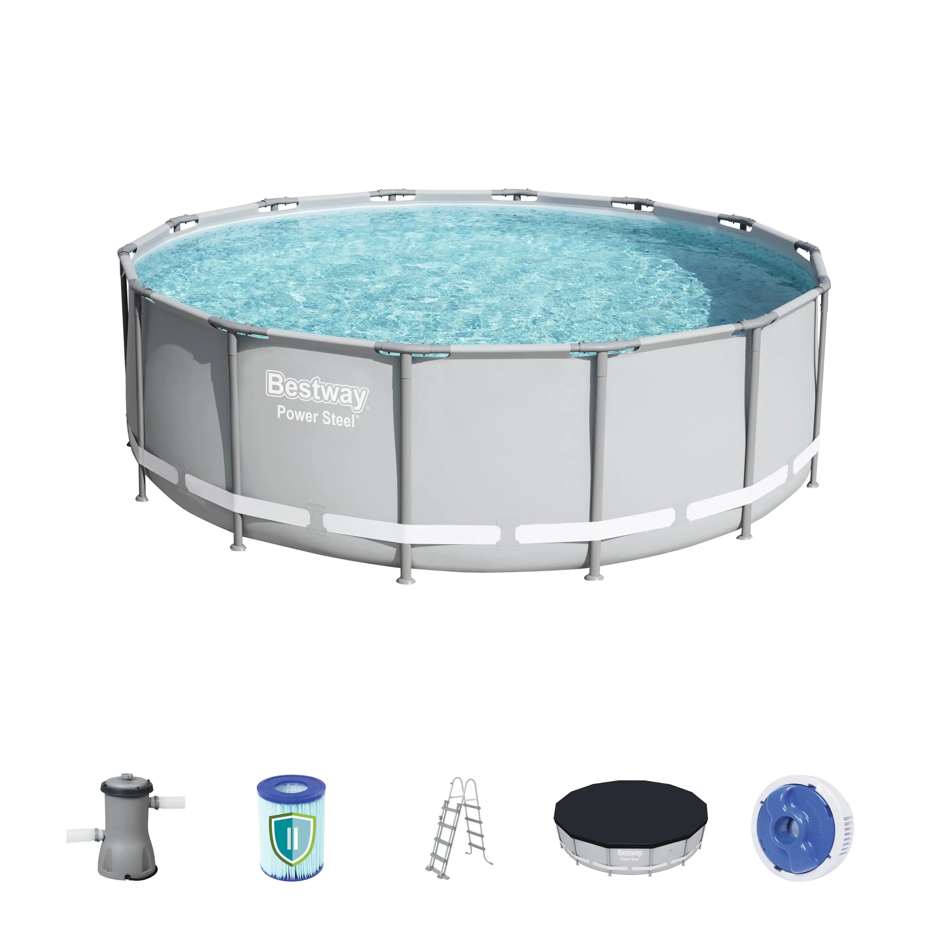 Bestway 56444 Power Steel Above Ground Pool Set Portable Outdoor ...