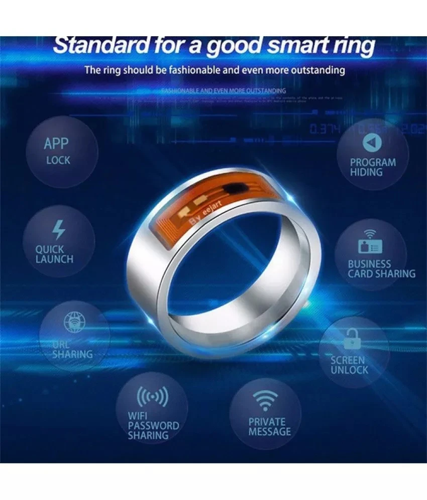Eachbid Smart Ring Multifunctional Waterproof Intelligent Diamond Technology Finger Smart Wear Finger Digital Ring for NFC Mobile Phone Black 11 