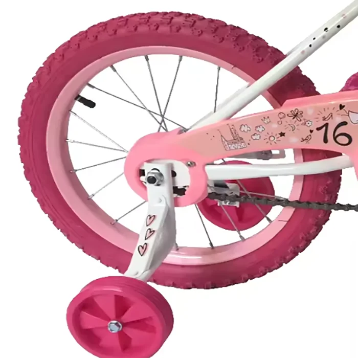 16 inch steel fork single speed pedal bike with training wheels pink-2