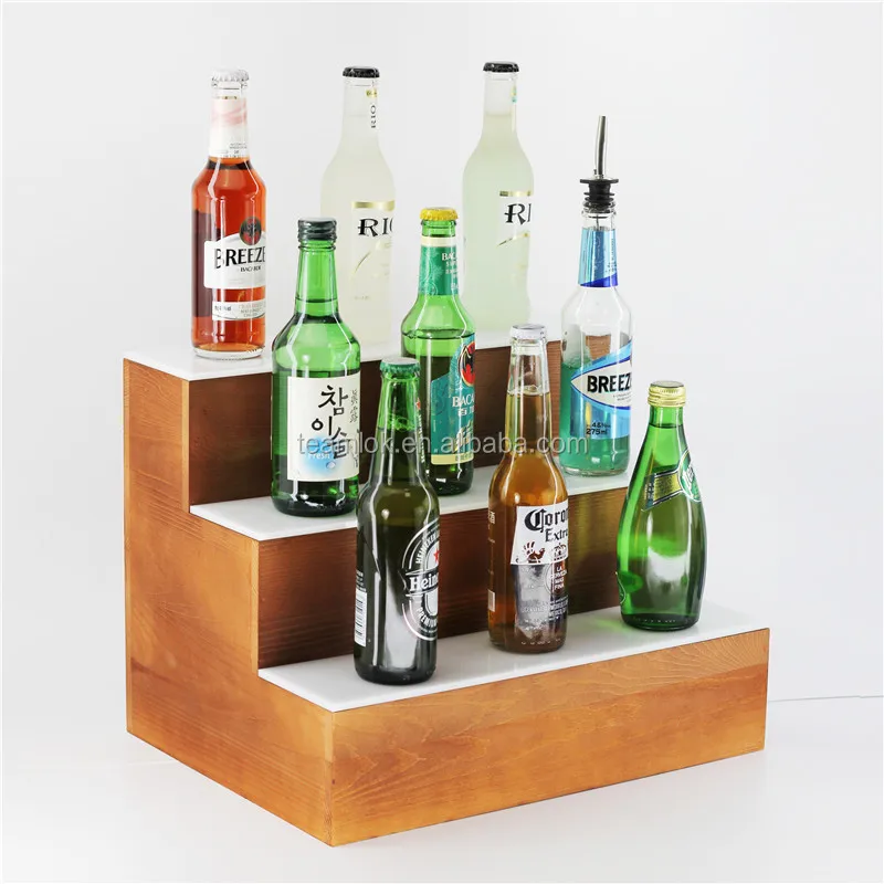 3 Tier Wooden Liquor Display Shelf 16" 24" 3tier Led Home Bar Liquor