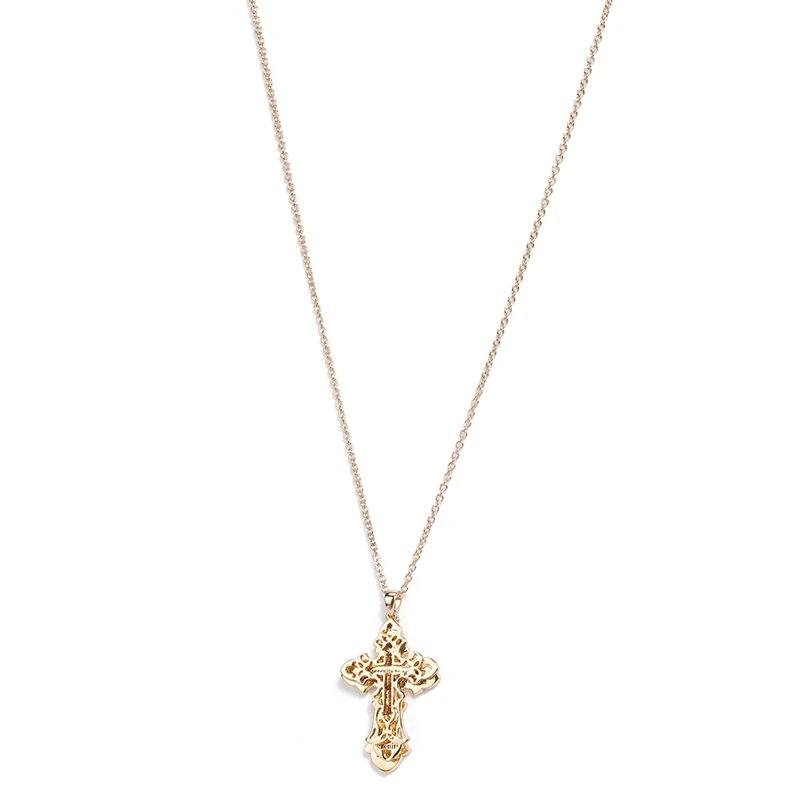 Custom Long Chain Fashion Gold Plated CZ Micro Pave Women Pendants Jewelries Cross Necklace