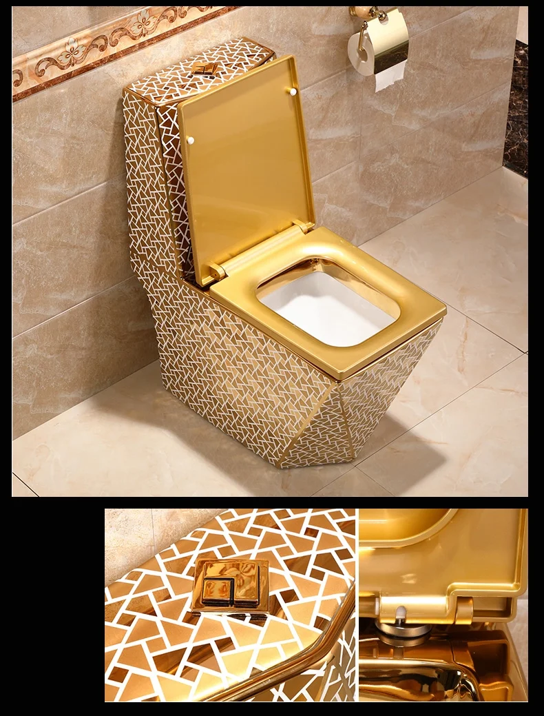 Sanitary Ware Golden Color Ceramic Dragon Toilet Bowl Seat Gold Wc