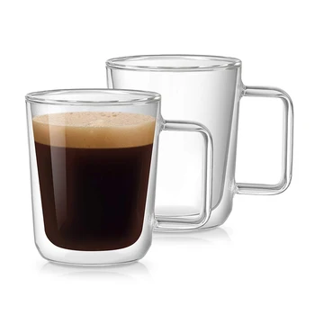 批发透明玻璃茶杯带盖500毫升双杯咖啡杯16盎司玻璃杯