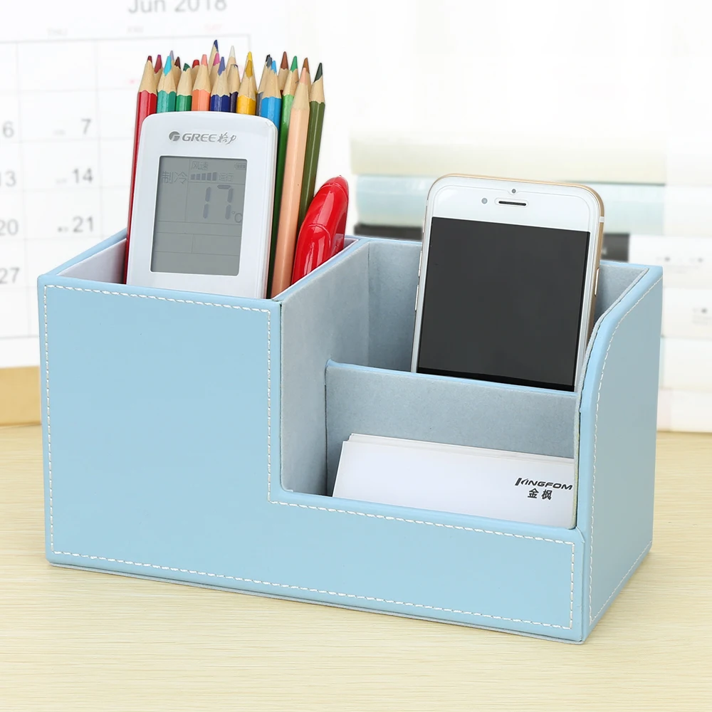 1957 Leather Wooden Desk Organizer Storage Box For Home Decoration