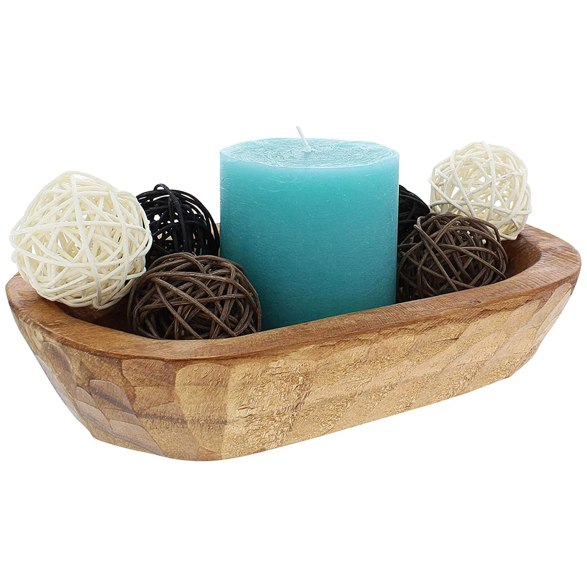 Rustic Mini Wood Dough Bowl For Decor Or Display Hand Carved For Fruit,Bread,Moss And Rattan