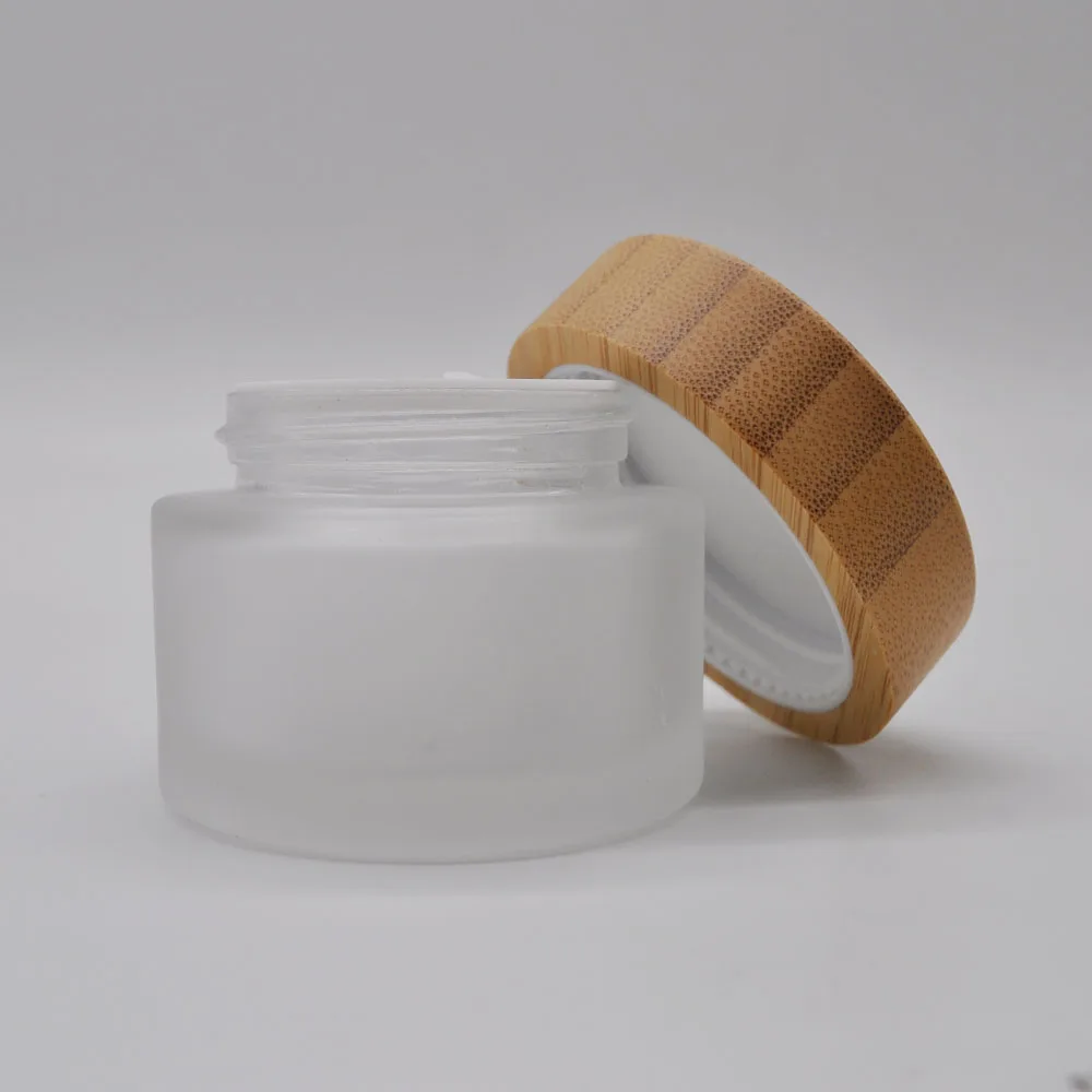 Factory Price Cosmetic Containers Frosted Cream Glass Jar With Bamboo