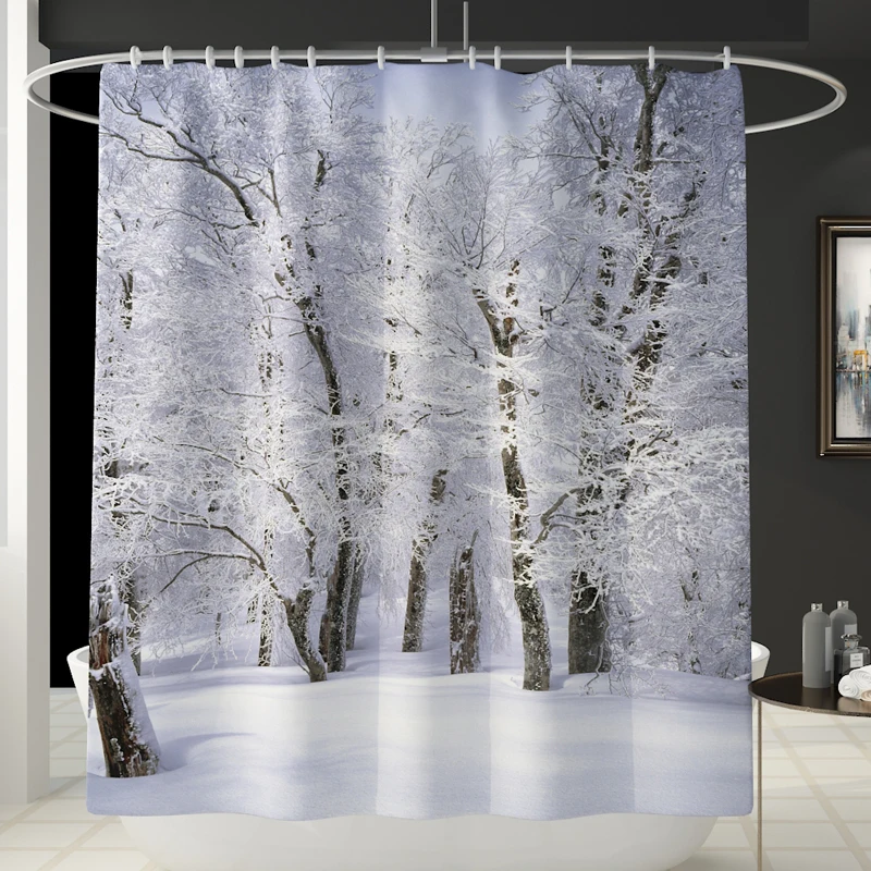 Scenery Shower Curtain Lid Toilet Cover Bath Mat Rug with Hooks Bathroom Accessory Sets