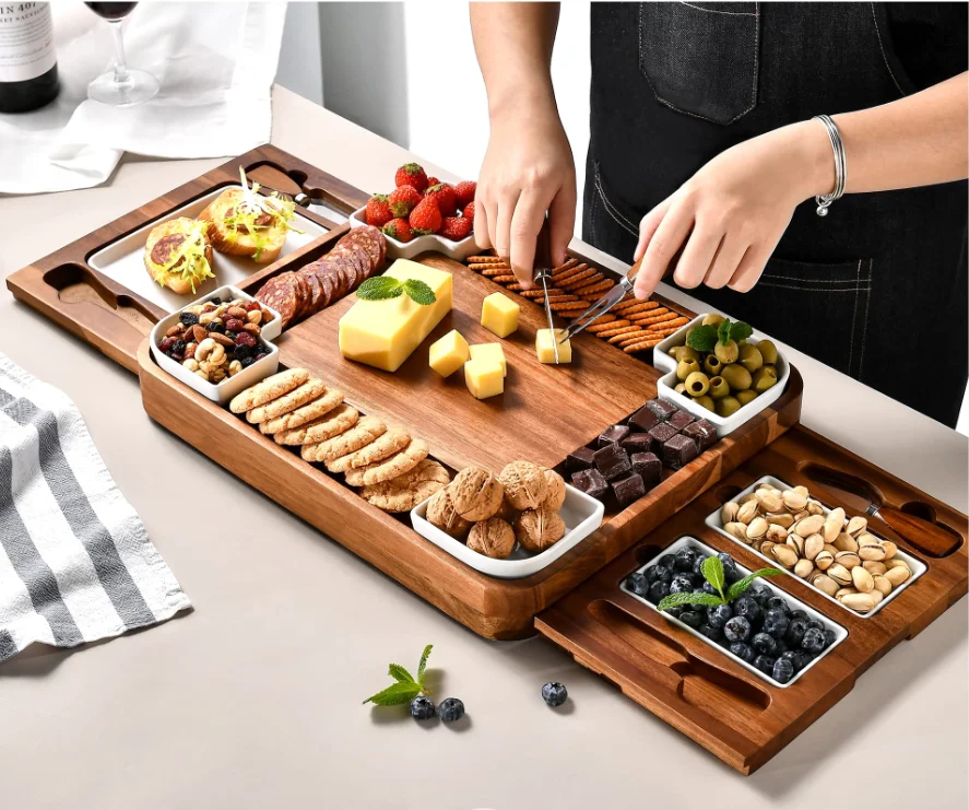 Hot Selling Acacia Cheese Board and Knife Set Snack Tray with Wood ...