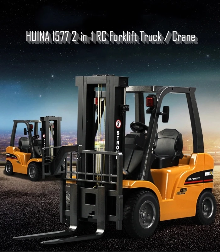 2020 High Quality HUINA 1577 RC Truck 1/10 8CH 2 in 1 Realistic Simulation Alloy Mini Forklift Car Vehicle Toys for Christmas