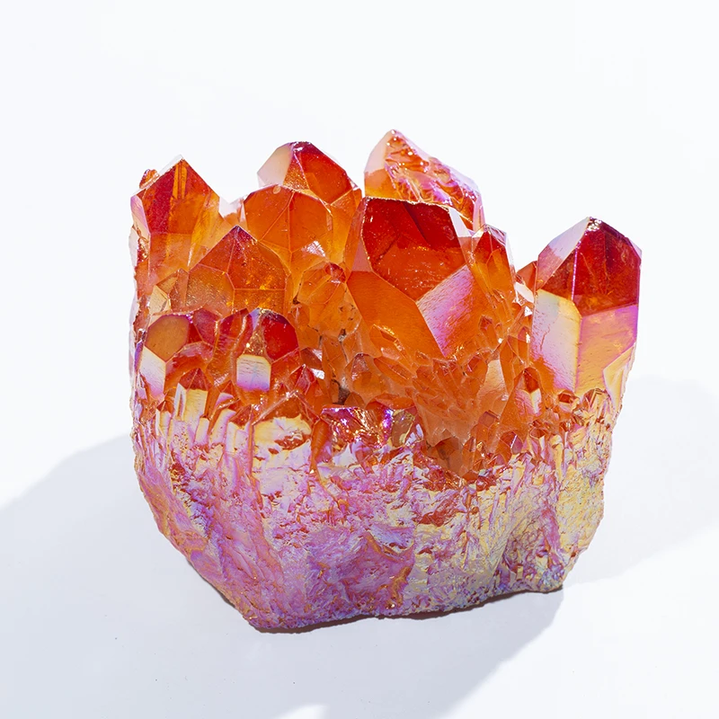 批发天然橙色光环治疗石英水晶集群家居装饰