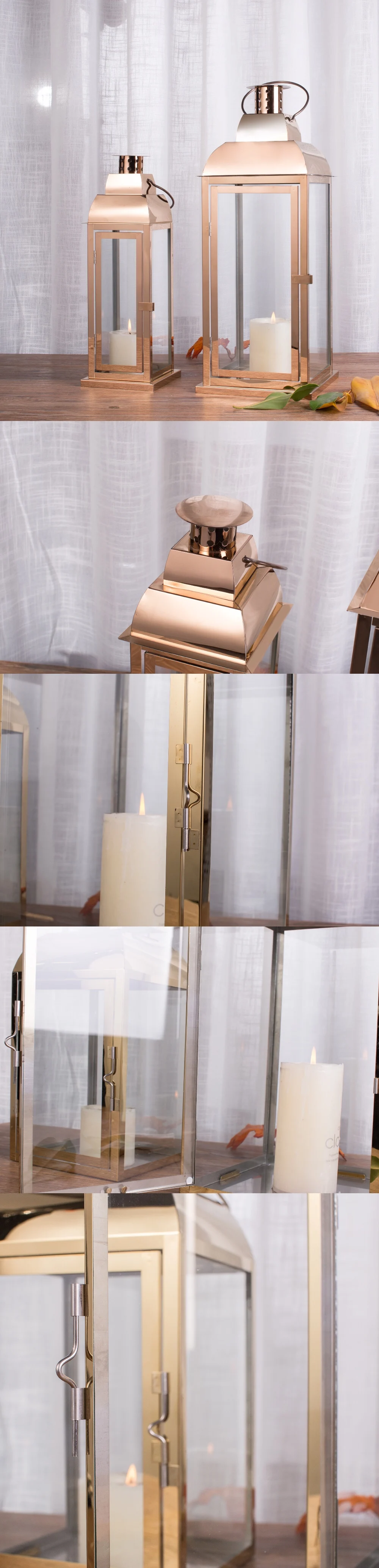 Customized Modern Led Rose Gold Stainless Steel Wedding Lantern Copper