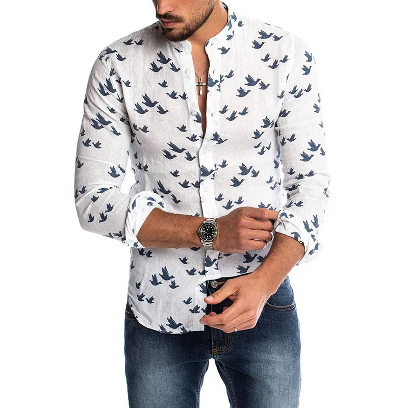 2019 mens breathable shirt mens horsetail printed flower shirt